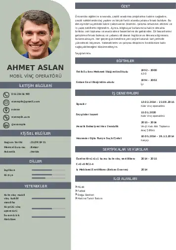 Vinç Operatörü Cv Örnekleri cv indir